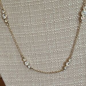 Ann Taylor Gold Crystal Bar Necklace - Clear Stones
